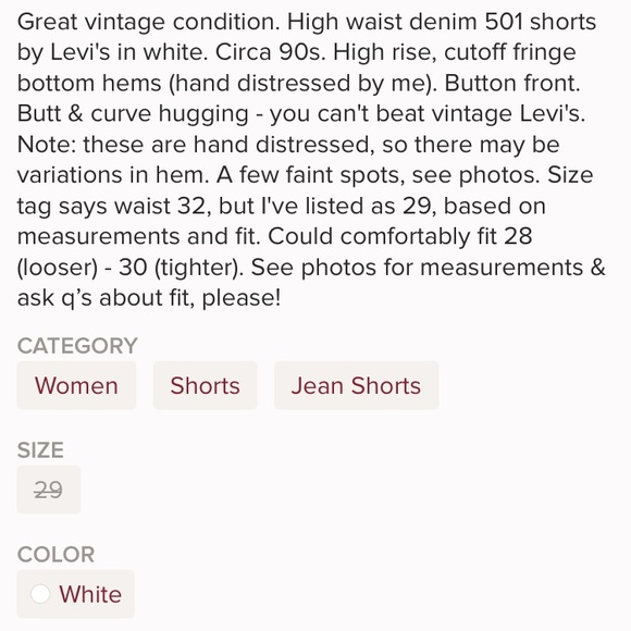 VTG Levi 501 White High Waist Short Cut Offs - Picture 8 of 8